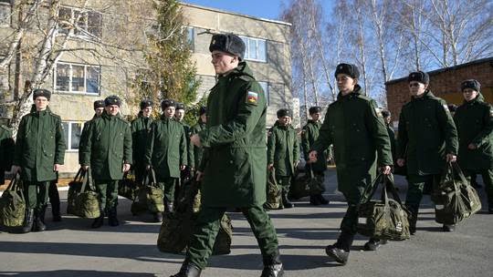 Conscripts line up outside an assembly station of a recruitment office before they depart for military service in Novosibirsk region Russian Army Has Recruited 100,000 So Far This year – MOD