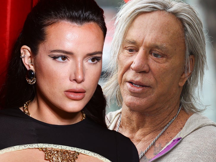 bella thorne Mickey Rourke faceing off getty