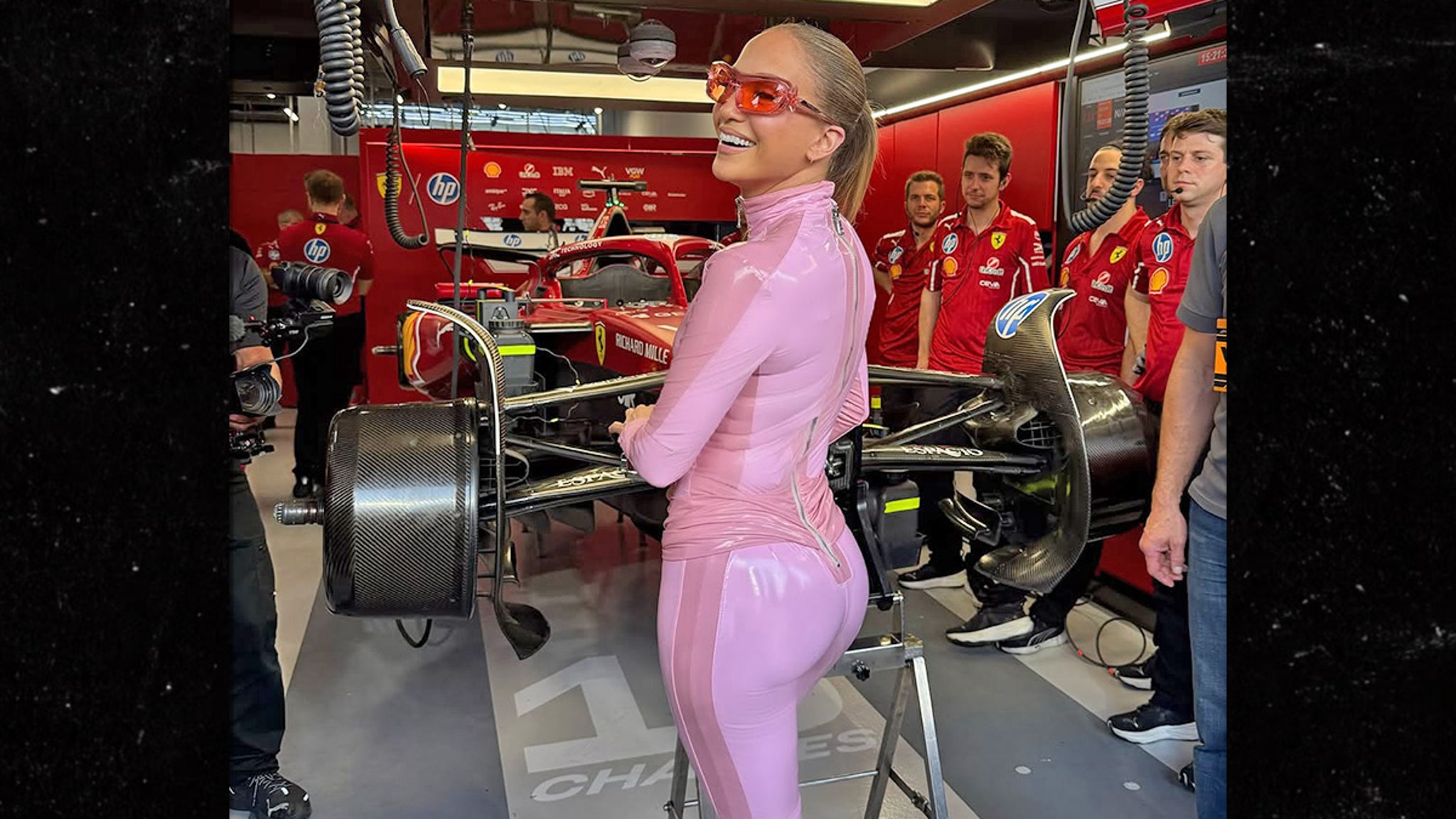 Jennifer Lopez Stuns in Sexy Pink Catsuit at F1 Grand Prix