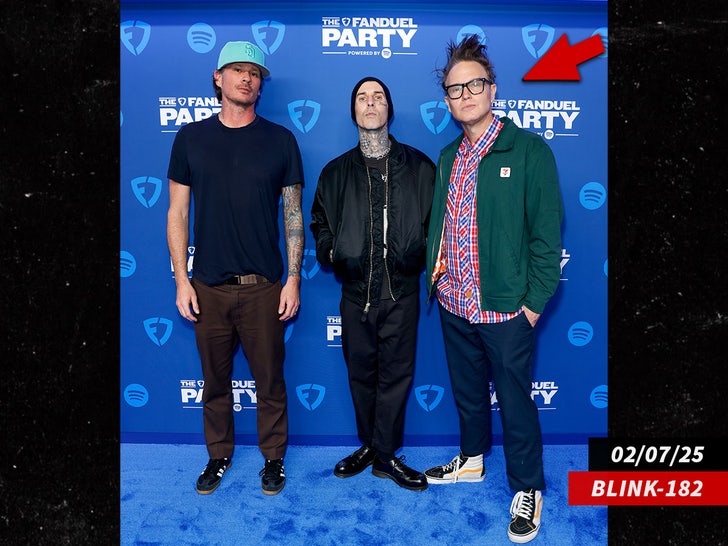 Tom DeLonge, Travis Barker and Mark Hoppus of blink-182 sub getty swipe