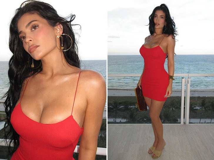 Kylie Jenner Brings The Heat To Miami In Busty Red-Hot Dress