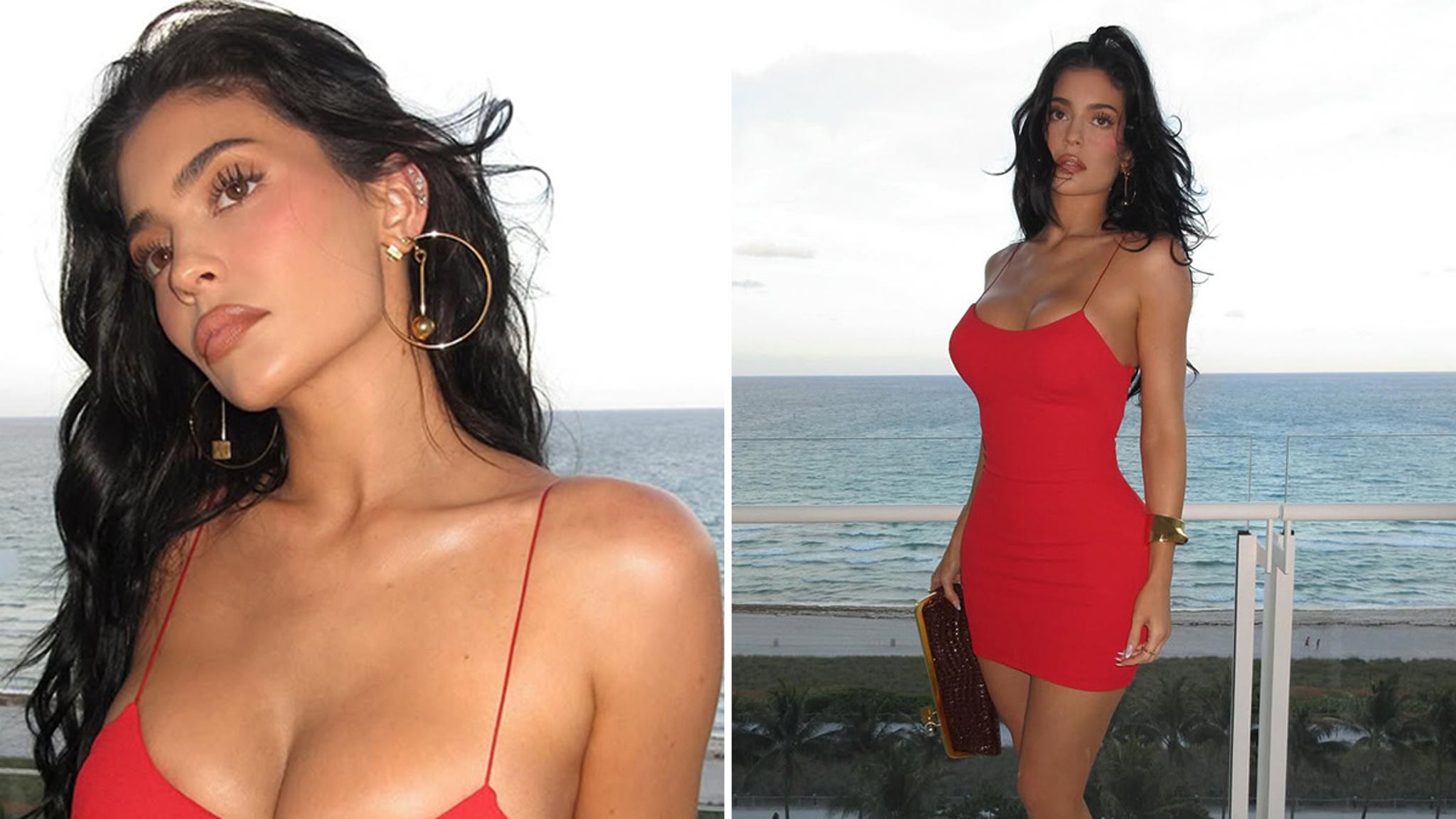 Kylie Jenner Brings The Heat To Miami In Busty Red-Hot Dress