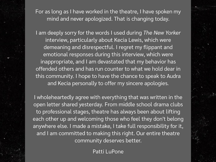 Patti LuPone apology instagram