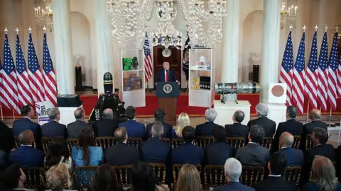 Trump's investment claims - are tariffs boosting the US economy? Getty Images US President Donald Trump speaks in the Cross Hall of the White House during an event on "Investing in America" on April 30, 2025 in Washington, DC. Trump was joined by CEOs to highlight their companies during the event.