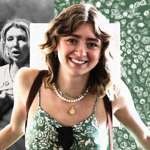 Our sister died because of our mum's cancer conspiracy theories, say brothers BBC/Getty Images A composite image showing with Paloma Shemirani in the centre, a young woman with a big, bright smile and fair curly hair tumbling to her shoulders, wearing a strappy floral top in green and white and several necklaces. In the background is an image of her mother, Kate Shemirani, at a Covid-19 protest and an image of non-Hodgkin lymphoma cells under the microscope.