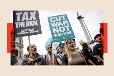 Benefits U-turn raises questions about Labour's long-term plan EPA-EFE/Shutterstock Anti-austerity campaigners carry placards as they march from Portland Place to Whitehall
