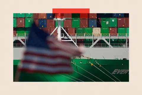Shutterstock Stacks of cargo containers are seen aboard a cargo ship at the Port of Los Angeles