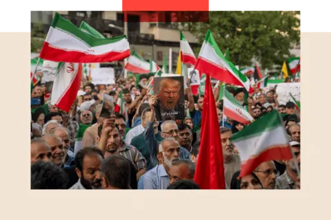 Could this be the most significant Nato since the Cold War? Getty Images Iranian protesters chant slogans and one holds a poster with a vampire-like illustration of Donald Trump in Revolution Square to protest US attacks on nuclear sites in Iran on 22 June 2025 in Tehran, Iran.