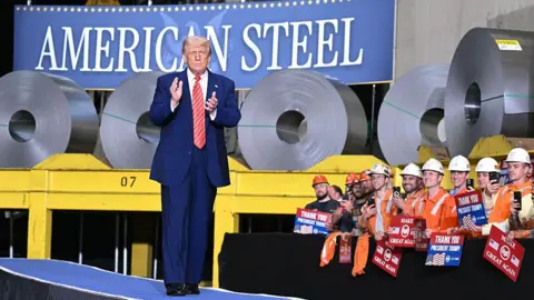 Donald Trump doubles US steel and aluminium tariffs to 50% AFP/Getty US President Donald Trump arrives to speak during a rally at US Steel - Irvin Works in West Mifflin, Pennsylvania, May 30, 2025