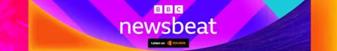 'I want to play the sport but I can't afford it' A footer logo for BBC Newsbeat. It has the BBC logo and the word Newsbeat in white over a colorful background of violet, purple and orange shapes. At the bottom a black square reading "Listen on Sounds" is visible.