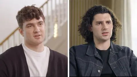 Our sister died because of our mum's cancer conspiracy theories, say brothers A composite image with Gabriel Shemirani on the left, a young man with brown hair that's cut short but curly on top, wearing a black cardigan over a white T-shirt; and Sebastian Shemirani on the right, Gabriel's older brother, who has long, curly brown hair and wears an indigo denim jacket over a black T-shirt.