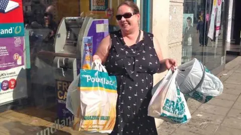 'I was Mrs Poundland, but I stopped going when their prices went up' Sharon Carroll Sharon Carroll is pictured outside a Poundland holding many full shopping bags and smiling