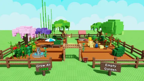 The growing popularity of gaming's surprise hit Roblox An image of a garden from the Roblox game Grow a Garden
