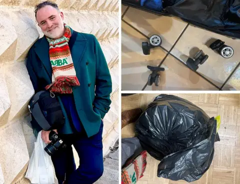 How budget airline baggage confusion triggered EU legal row Benjamin Till Benjamin Till, four wheels on the ground beside a suitcase and a black bin back full of clothing