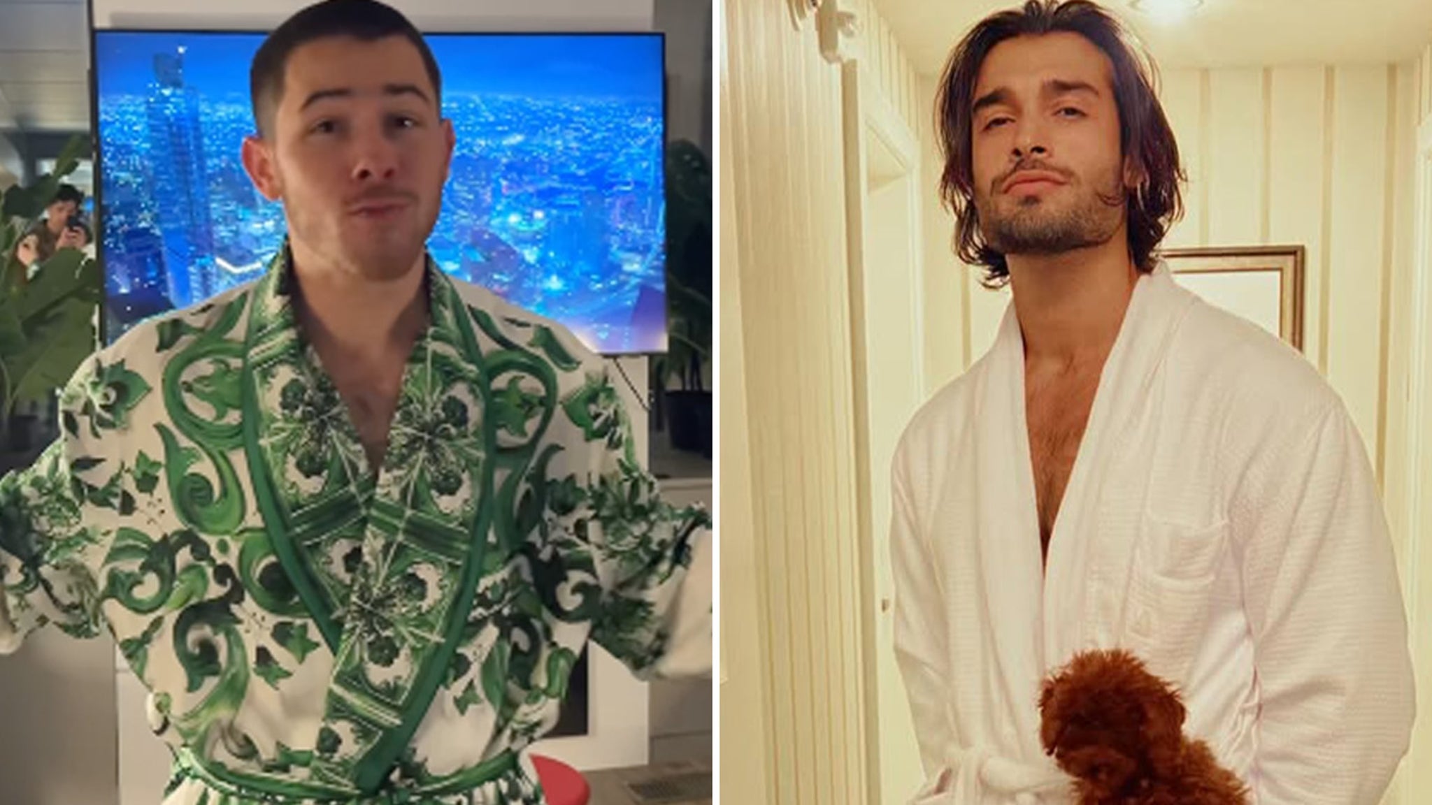 Nick Jonas vs. Sam Asghari Who'd You Rather?! (Dudes In Robes Edition)