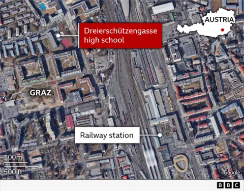 Austria school shooting death toll rises to 11 after victim dies in hospital Map showing the location of the school