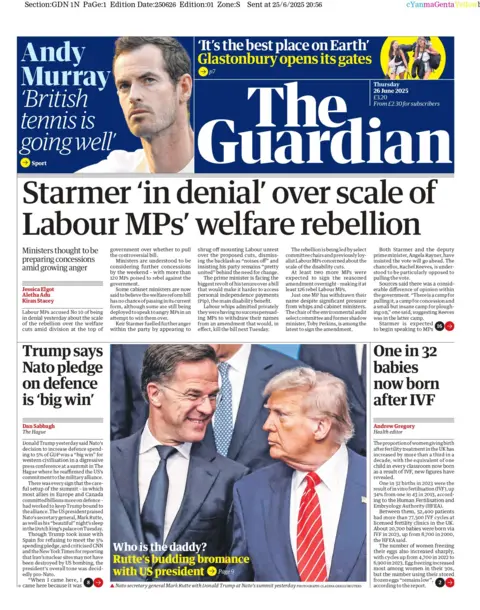 "Starmer 'in denial' over scale of Labour MP's welfare rebellion" reads the headline on the front page of The Guardian.