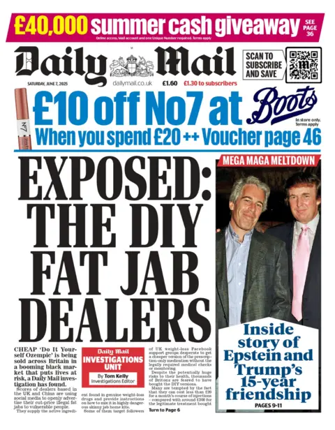 THE DAILY MAIL The front page of the Daily Mail reads Exposed: The DIY Fat Jab Dealers