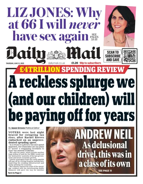 The headline on the front page of the Daily Mail reads: "A reckless splurge we (and our children) will be paying off for years". 