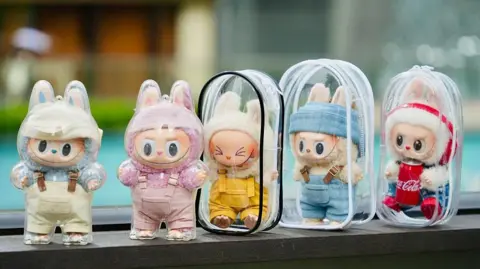 How the Pop Mart dolls conquered the world Xia Yu/VCG via Getty Images Five Labubu dolls, in plastic cases, stand in a line