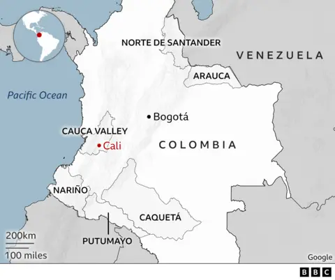 The world's most dangerous country for trade unionists Map of Colombia showing Cauca Valley