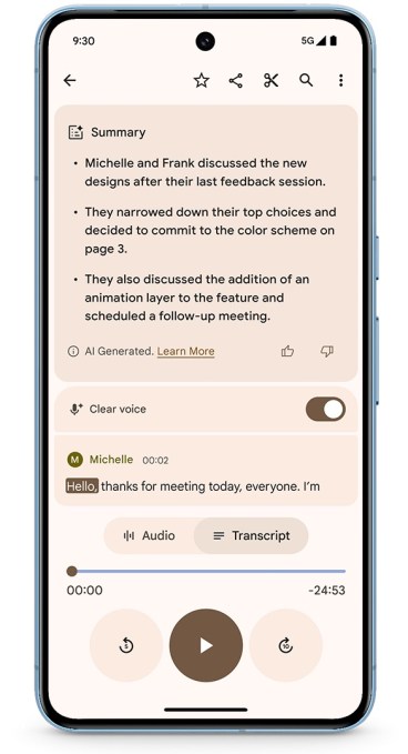 Google rolls out Android 16 to Pixel phones, unveils AI-powered edit suggestion for Google Photos Pixel 8 Pro Recorder AI Summarization Google rolls out Android 16 to Pixel phones, unveils AI-powered edit suggestion for Google Photos