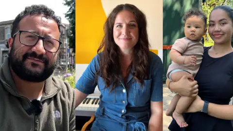 Why is Bristol's birth rate falling faster than other UK cities? BBC Three photos laid side by side showing Courtney Young on the left, Amy Joce in the middle and Aaliyah Thomas on the far right.