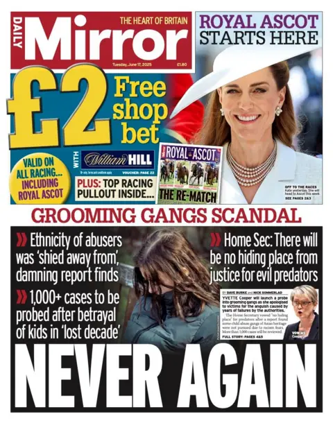 The headline on the front page of the Daily Mirror reads: "Never again".