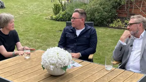 Young people in the East of England struggle to buy a first home Nic Rigby/BBC Environmentalist, archaeologist and TV presenter Helen Geake (left) talked to Essex builder Oliver Hall (middle) and chair of Eastern Powerhouse James Palmer (right) taking part in a BBC Politics East special programme on development, infrastructure and housing