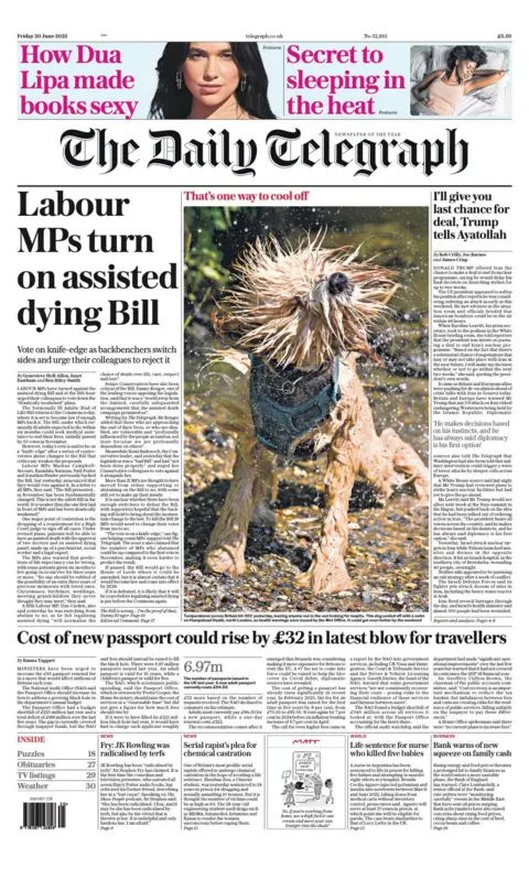 The headline on the front page of the Daily Telegraph reads: "Labour MPs turn on assisted dying bill".