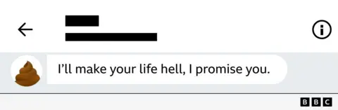 A preacher asked me out and then started stalking me Screenshot of a message reading: I'll make your life hell, I promise you