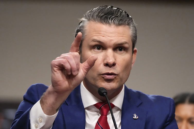 What is CREC? The Christian nationalist group has a vision for America and Defense Secretary Pete Hegseth’s support A man in a navy blue suit and red tie looks ahead while gesturing with his finger.