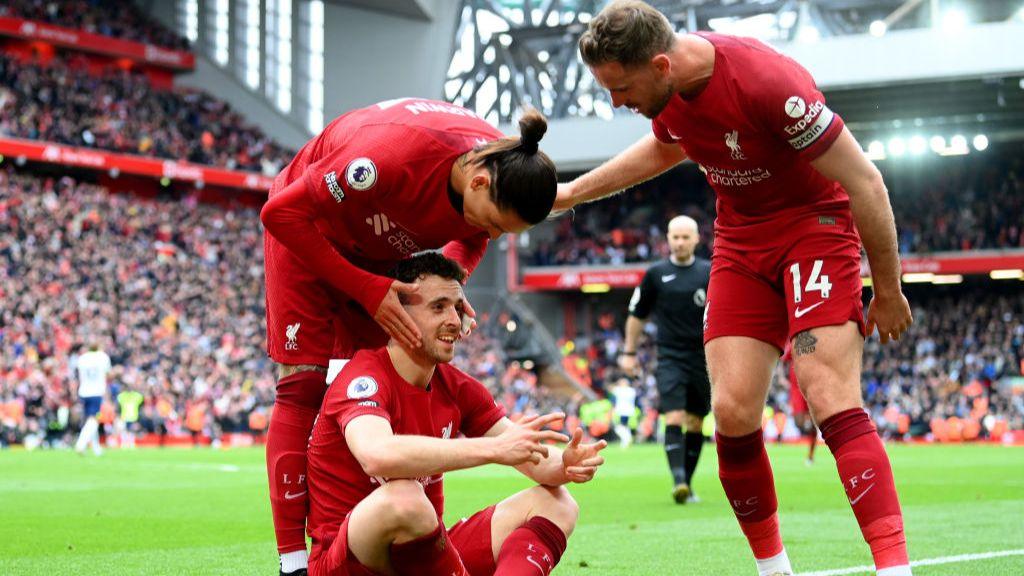 Diogo Jota death: Liverpool striker's best moments in pictures Diogo Jota of Liverpool celebrates with team-mates Darwin Nunez and Jordan Henderson after scoring the team's fourth goal against Tottenham in April 2023