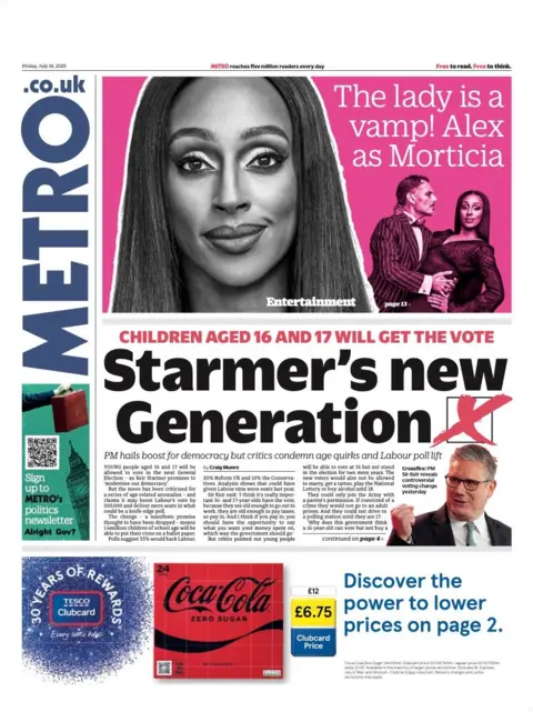 The headline on the front page of the Metro reads: “Starmer's new generation”