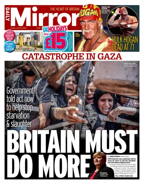 The headline on the front page of the Daily Mirror reads: "Britain must do more". 