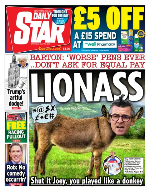 The front page headline of the Daily Star reads: "Lionass".