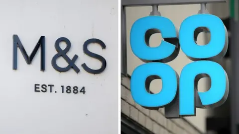 Four arrested in connection with M&S and Co-op cyber attacks Getty Images / PA The M&S and Co-op logos