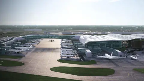 Hotel tycoon reveals Heathrow runway expansion proposal Arora Group A computer generated image of Heathrow West, a proposal to expand Heathrow Airport with a third runway.