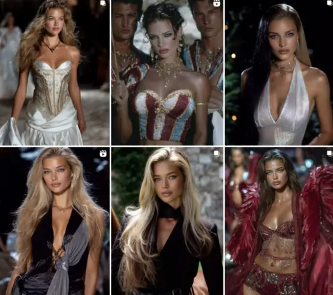 What Guess's AI model in Vogue means for beauty standards Seraphinne Vallora Instagram page of Seraphinne Vallora featuring six AI generated women