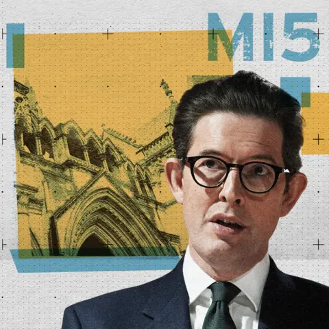 How MI5 piled falsehood on falsehood in court in the case of a spy who abused women PA Media/BBC Composite graphic with in the foreground a photo of MI5 director general Sir Ken McCallum, a white man with dark, swept-back hair and round dark-rimmed glasses, wearing a dark suit and tie. Behind him is an image of the Royal Courts of Justice, rendered in blue on a yellow background and the MI5 logo in blue