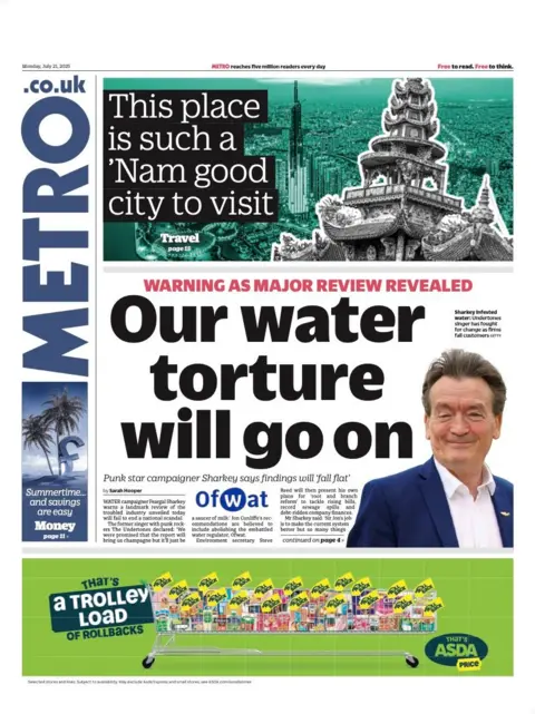 The headline on the front page of the Metro reads: “Our water torture will go on”