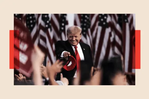 How Japan's far right was supercharged by Trump and tourists Getty Images Donald Trump tosses out MAGA hats and greets attendees during a 'Save America' Rally at the Lorain County Fairgrounds in Wellington, Ohio, on 26 June 2021.