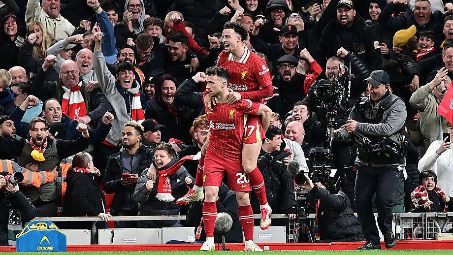 Diogo Jota death: Liverpool striker's best moments in pictures Diogo Jota celebrates with Liverpool team-mate Curtis Jones on his back after scoring the winner against Everton in April 2025