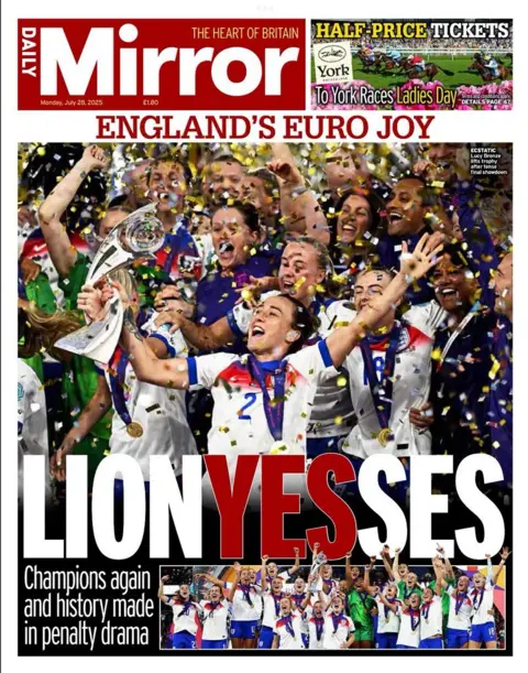 The headline on the front page of the Daily Mirror reads: "Lionyesses".