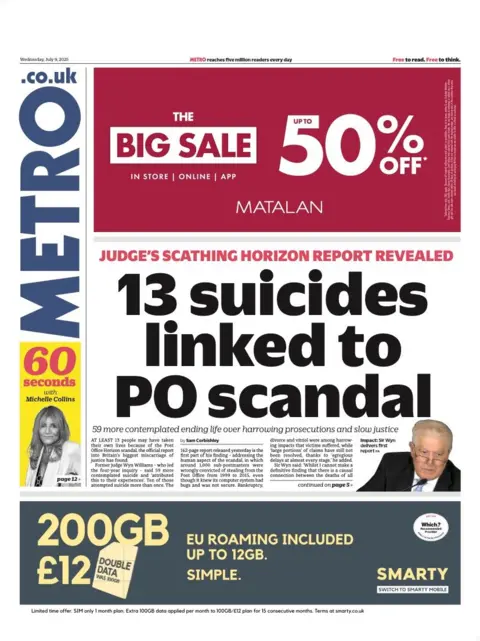 "13 suicides linked to PO scandal," is the headline on the front page of the Metro