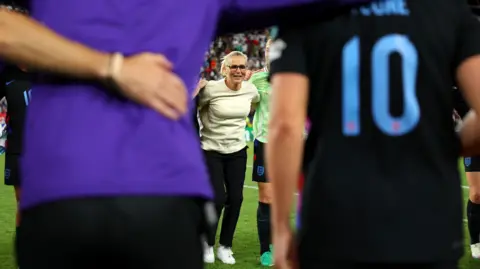 Euro 2025 final - England v Spain: What makes Lionesses manager Sarina Wiegman so successful? Getty Images Sarina Wiegman gives a team talk