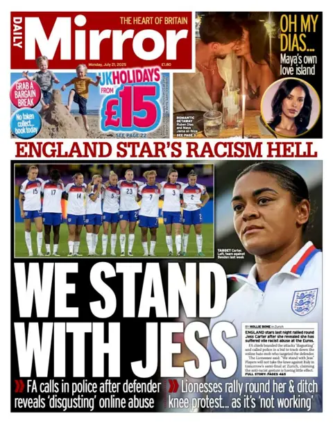 The headline on the front page of the Daily Mirror reads: “We stand with Jess”
