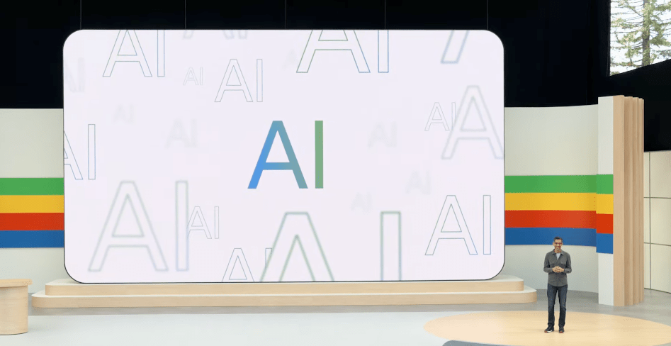 Sundar AI backdrop Google IO Google faces EU antitrust complaint over AI Overviews