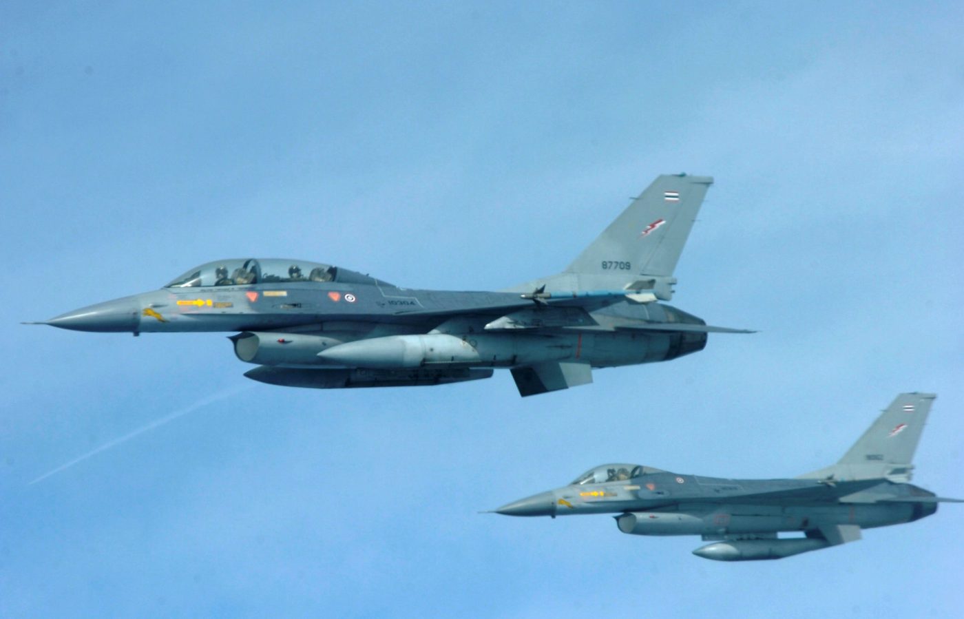 Two Royal Thai Air Force F 16 aircraft e1753409649832 David Vs Goliath? Armed With F-16 Fighters & Saab Gripens, Who Holds An Edge If Thailand-Cambodia Border War Escalates?