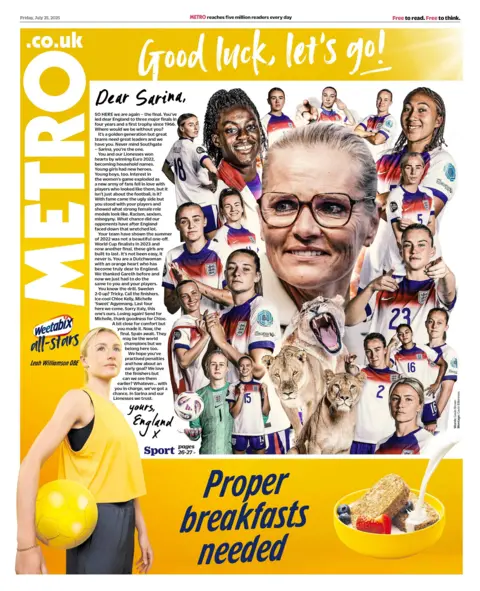 The headline on the front page of Metro reads: "Good luck, let's go!"